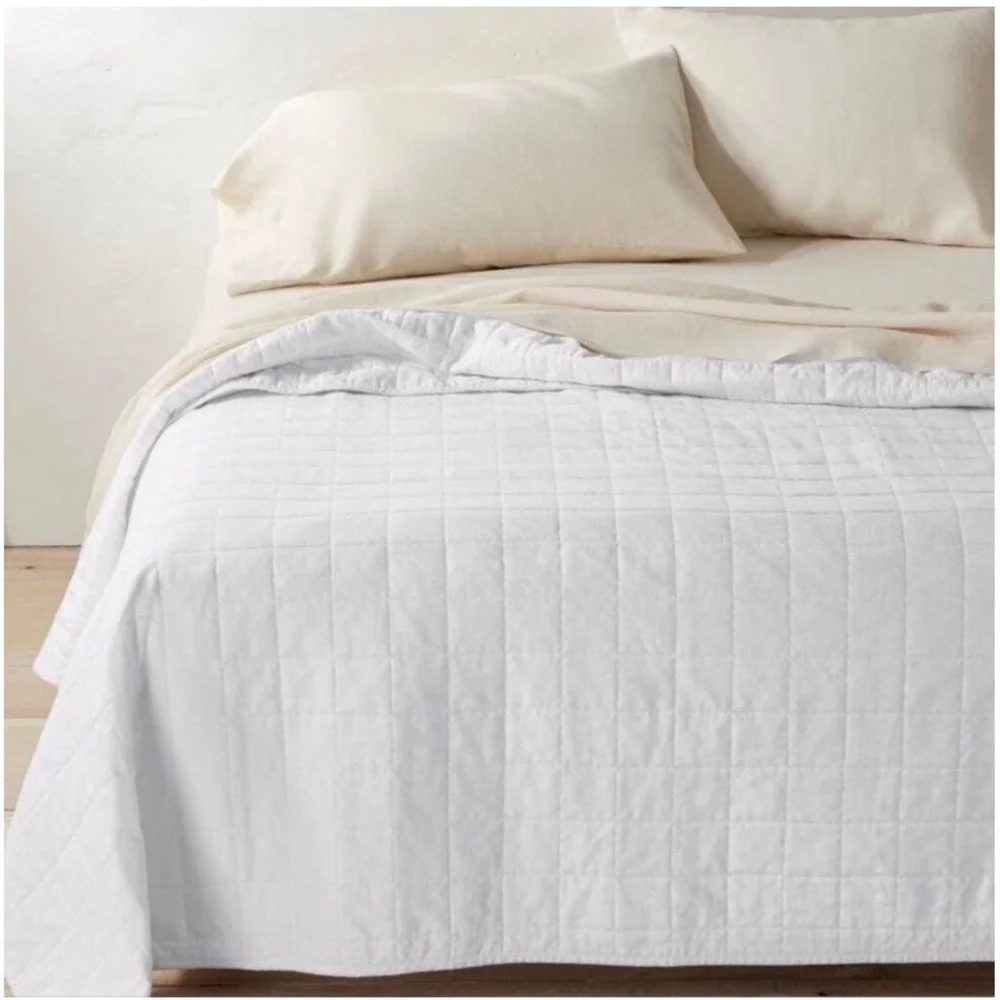 Casaluna Quilt Full/Queen Cream Excellent Heavyweight Linen Blend Box Quilted